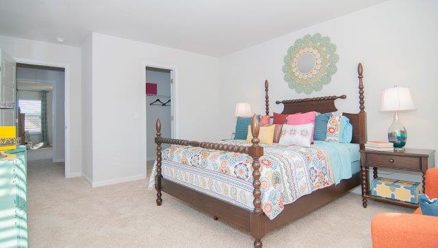Carpeted bedroom with large window