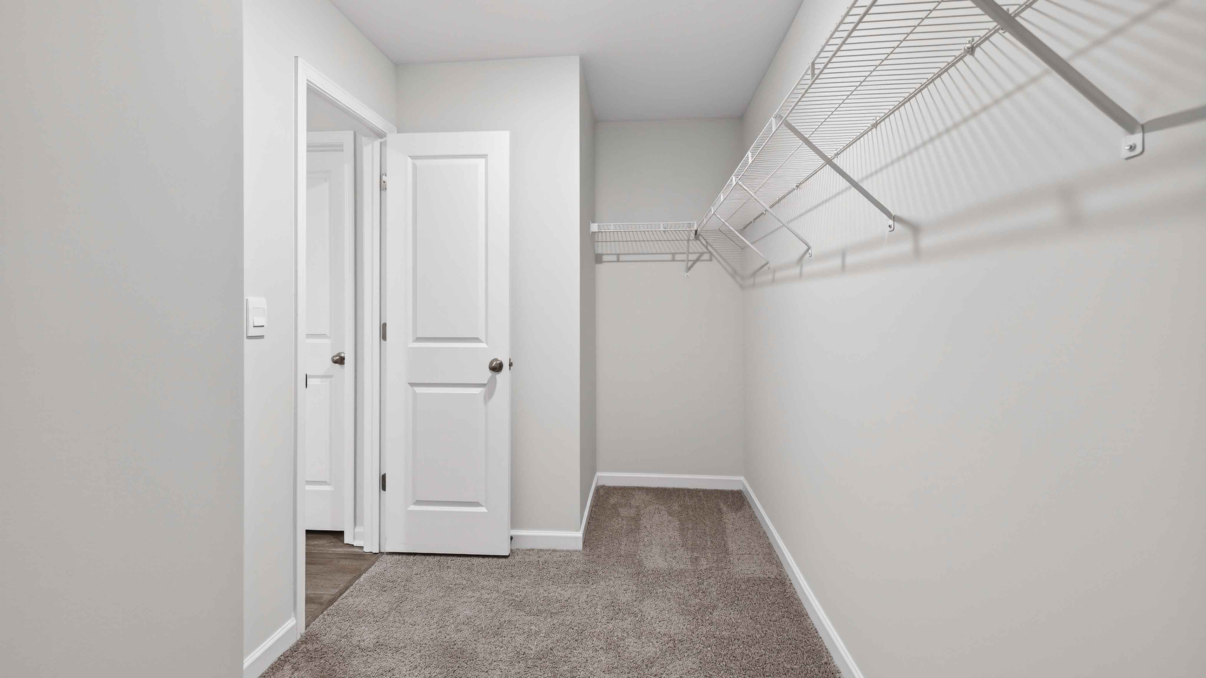 Primary carpeted walk in closet