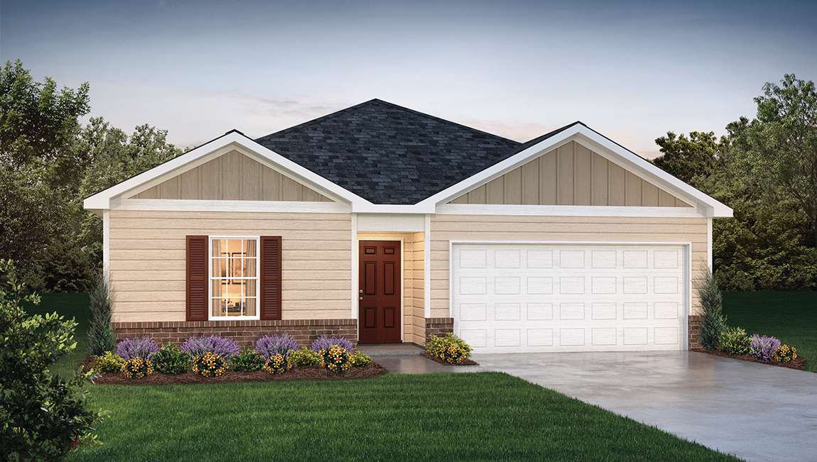Freeport front exterior rendering with siding and two car garage