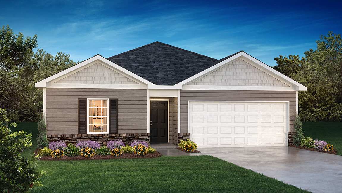 Freeport front exterior rendering with siding and two car garage