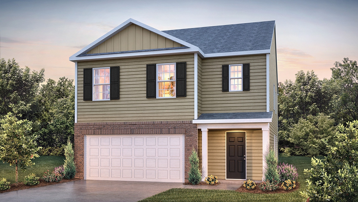 Robie front exterior rendering with siding and two car garage