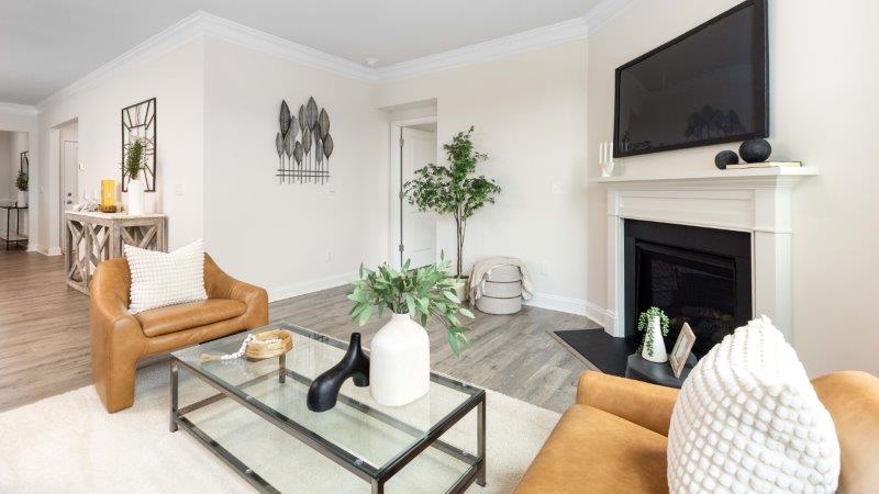 Brookside Arlington living room area with fireplace