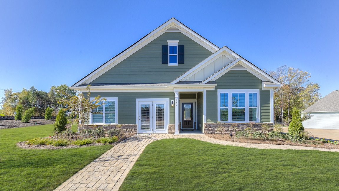 Clifton front exterior with grey siding and garage