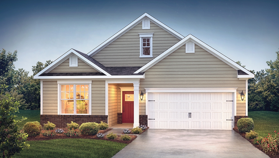 Clifton front exterior with grey siding and garage