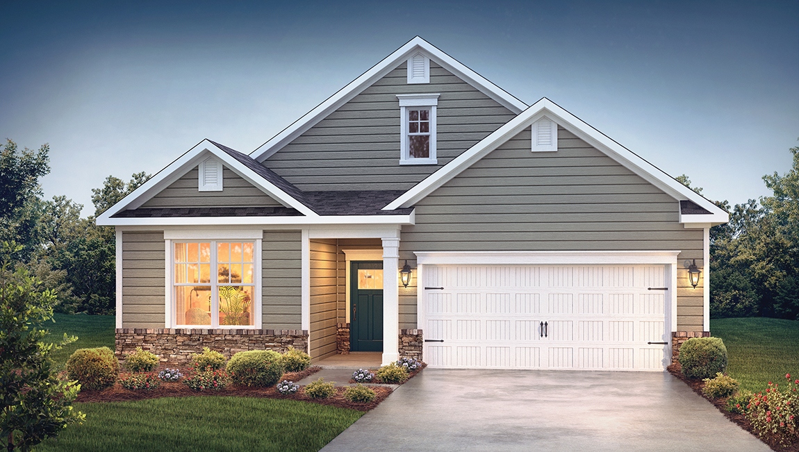Clifton front exterior with grey siding and garage