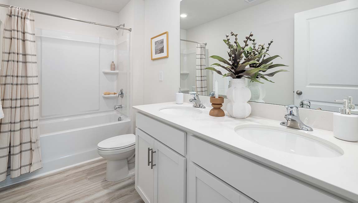 Bathroom with large bathtub and standing shower