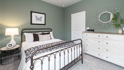 Carpeted bedroom with large window