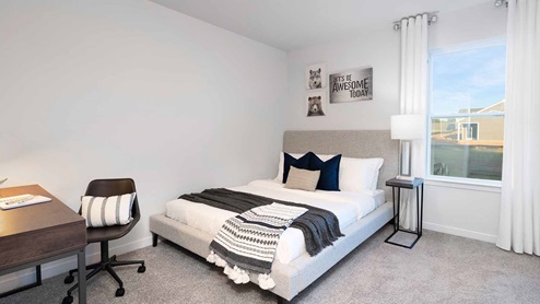 Carpeted bedroom with large window, New home near Charlotte, NC