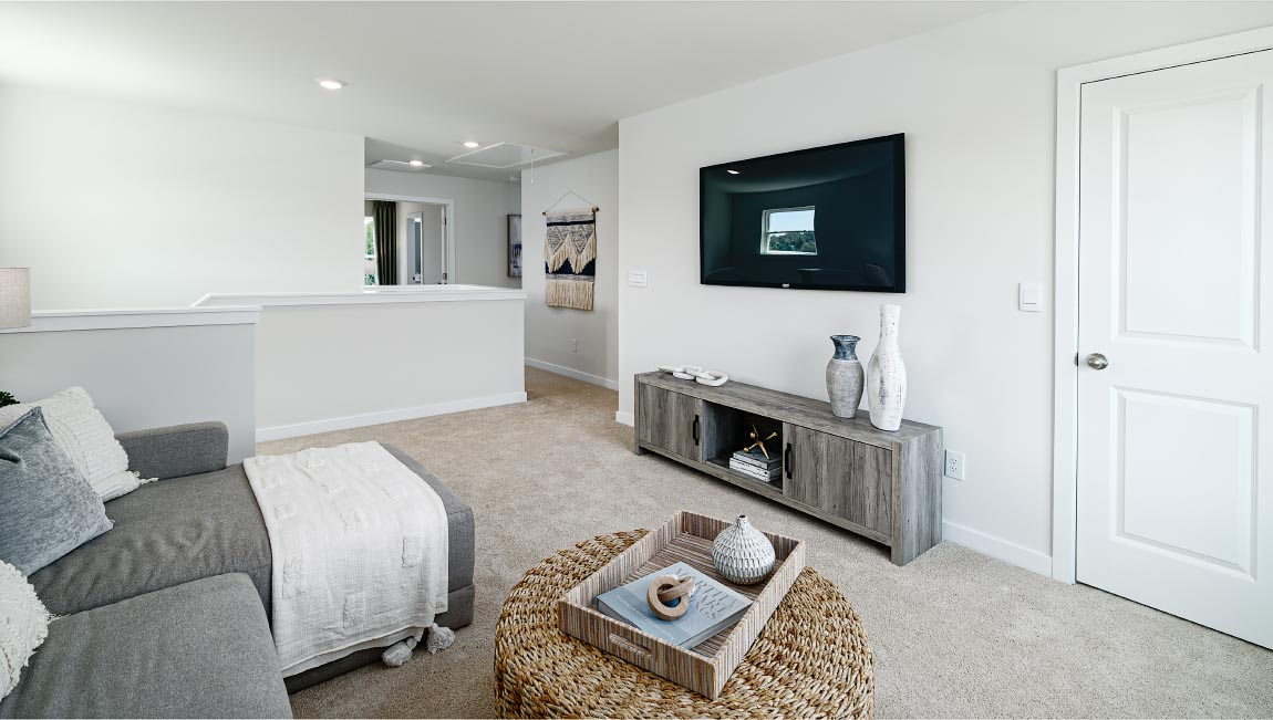 carpeted bedroom with two windows