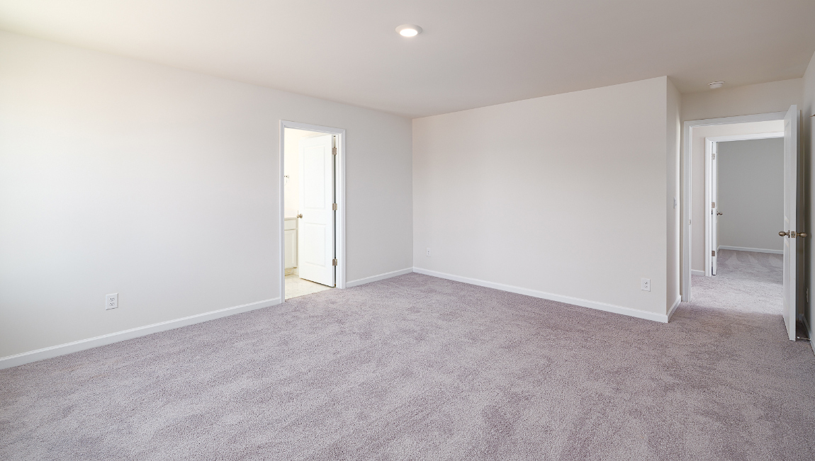 Carpeted bedroom with large window