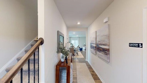 Falls at Hickory Robie Model Welcoming foyer with view of stairs. New Home in Charlotte, North Carolina