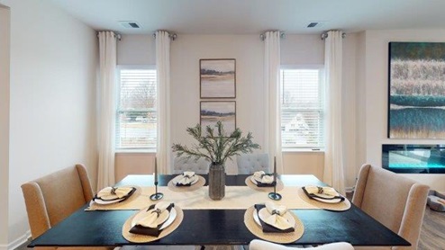Dining area with two small windows