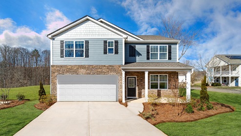 Hayden Model Exterior with Siding and Stone at Cline Village in Conover, NC
