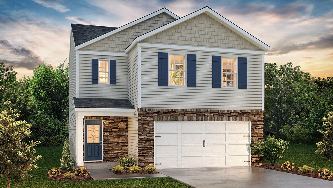 Taylor front exterior with brick and siding and two car garage