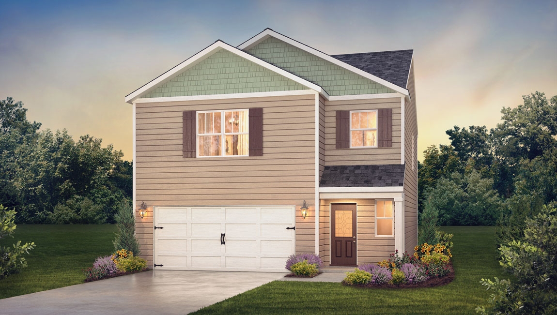 Darwin front exterior rendering  with stone and siding and two car garage