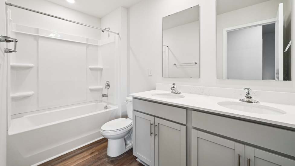 Bathroom with bathtub shower combo