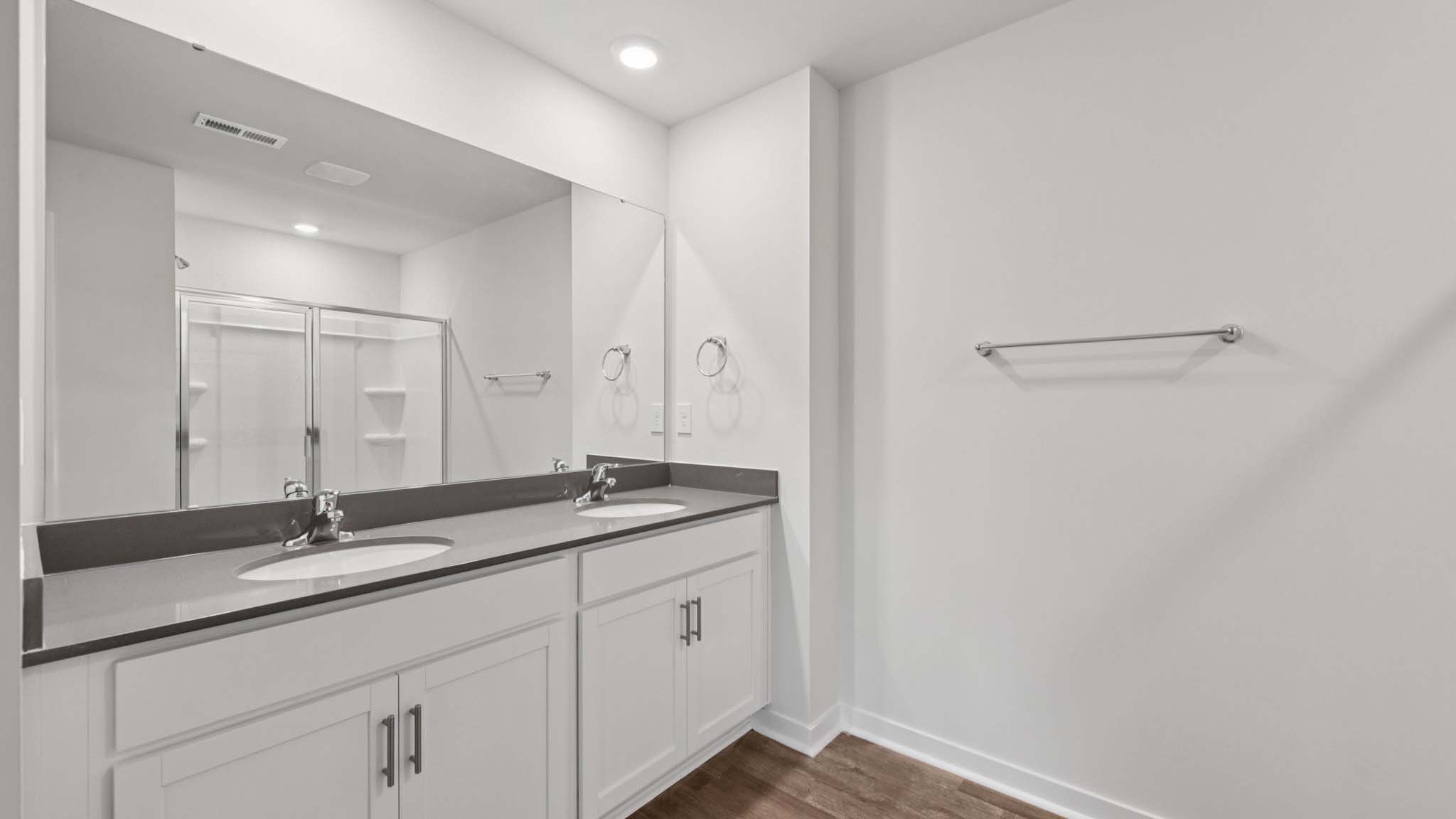 Bathroom with standing glass shower