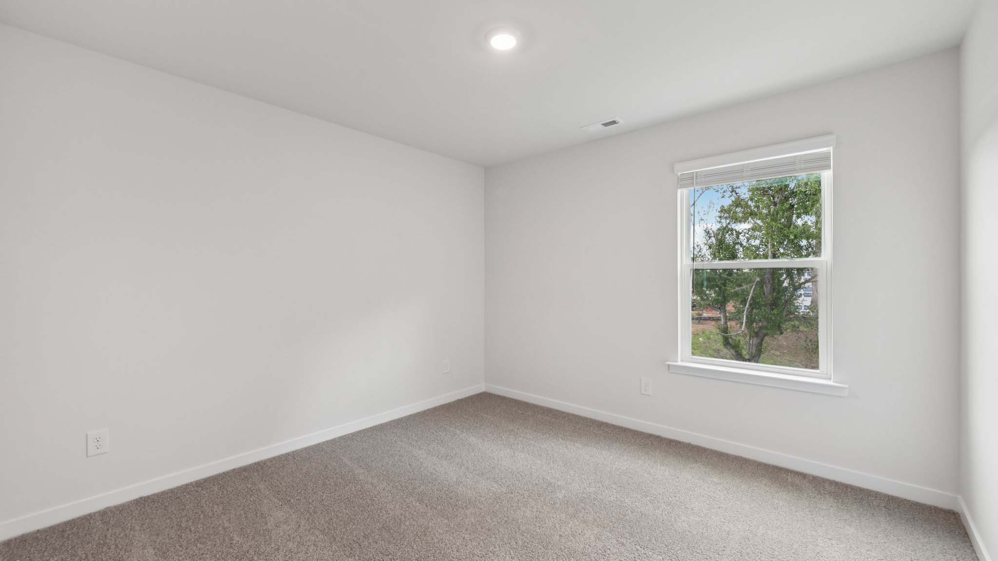 Carpeted bedroom with large window