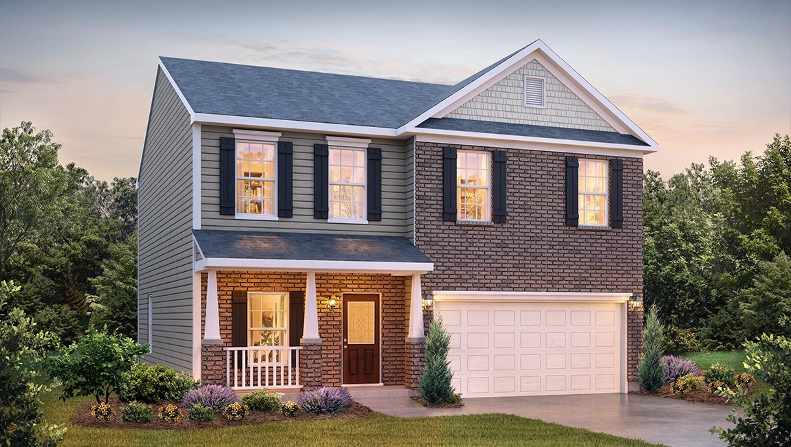 Hamilton front exterior with siding and two car garage