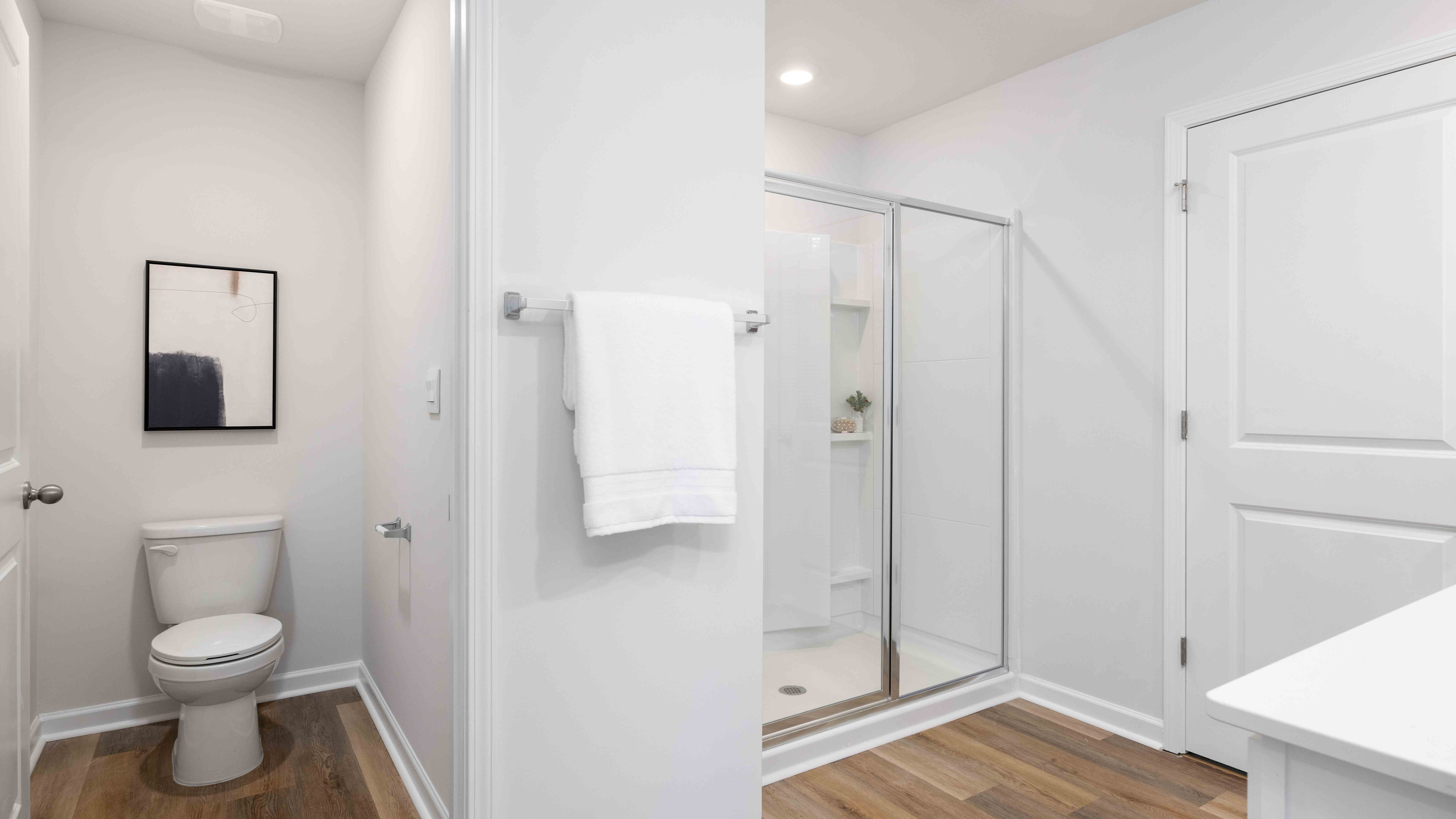 Primary bathroom with standing glass shower