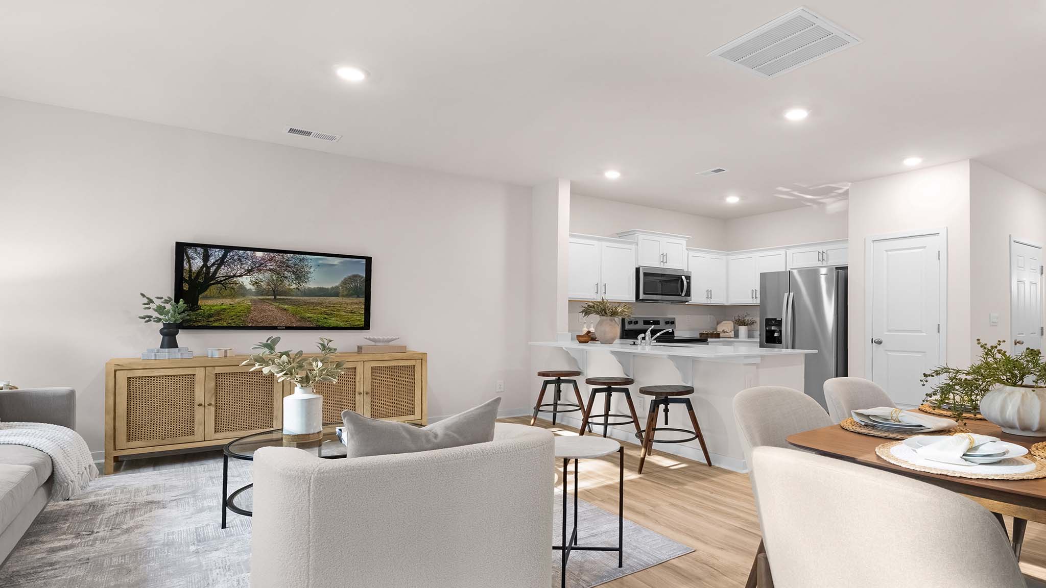 living room with large windows