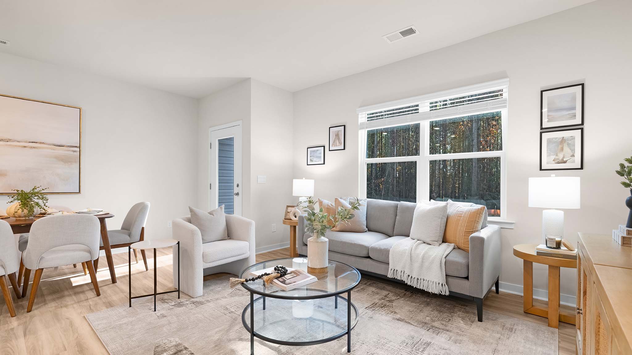 living room with large windows