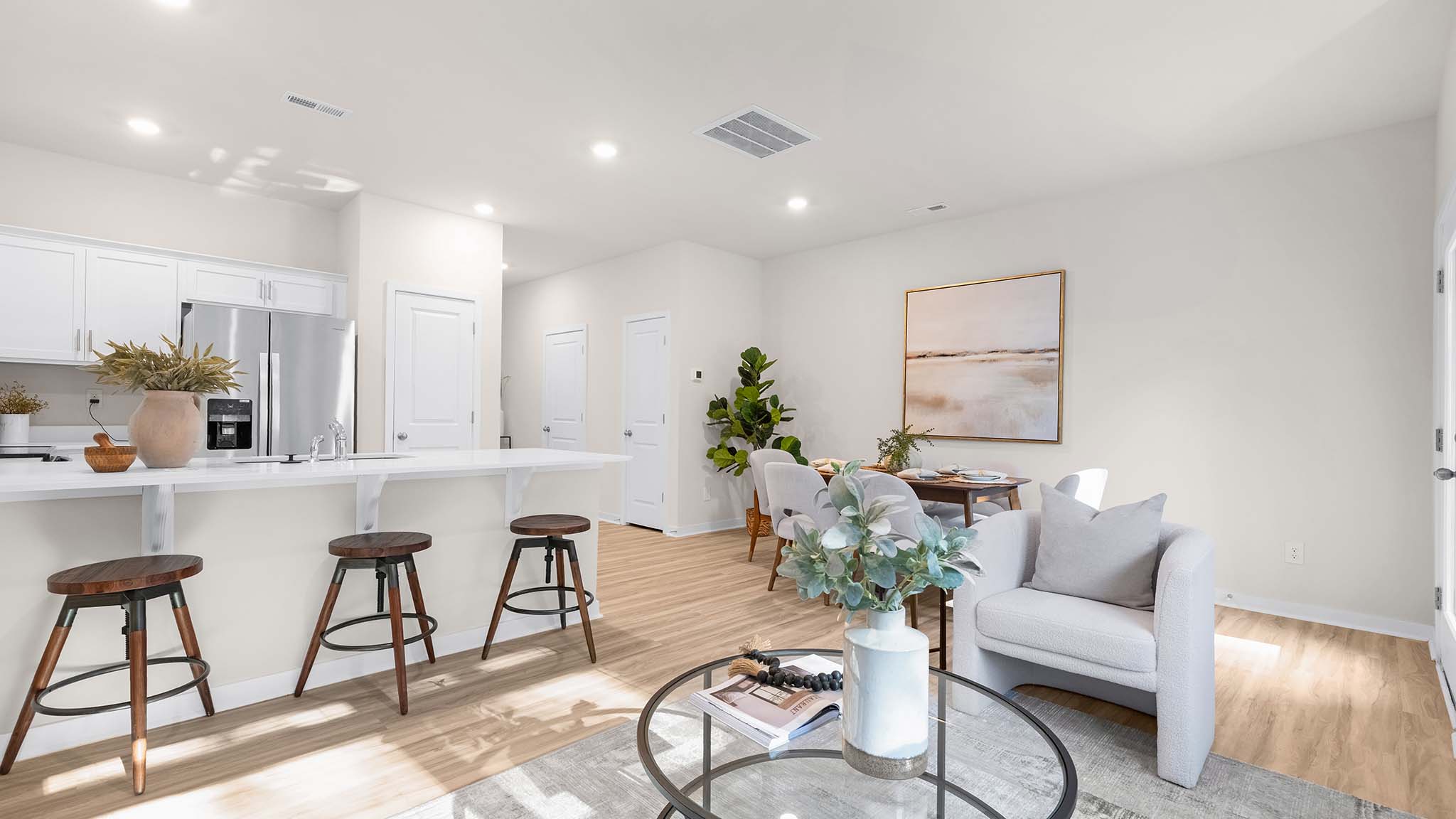 living room with large windows