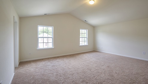 Carpeted Primary bedroom with two large windows