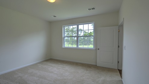 Primary carpeted bedroom with large window