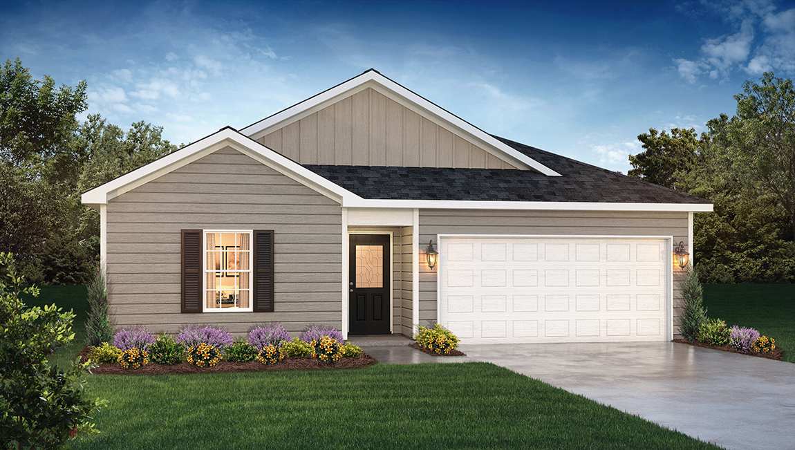 Freeport front exterior rendering with siding and two car garage