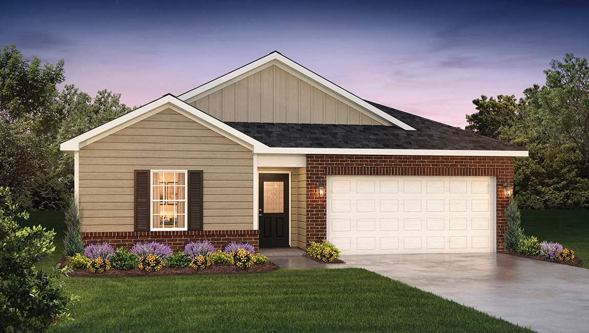 Freeport front exterior rendering with siding and two car garage