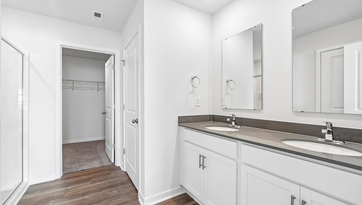 Primary bathroom with standing glass shower