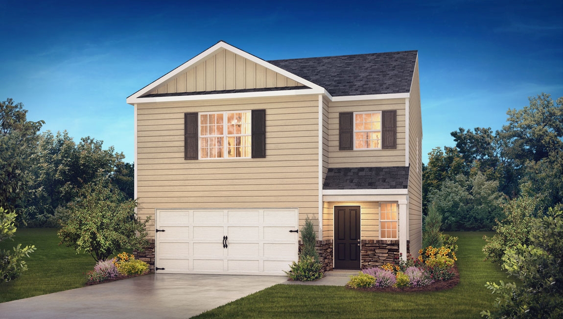 Darwin front exterior with stone and siding and two car garage