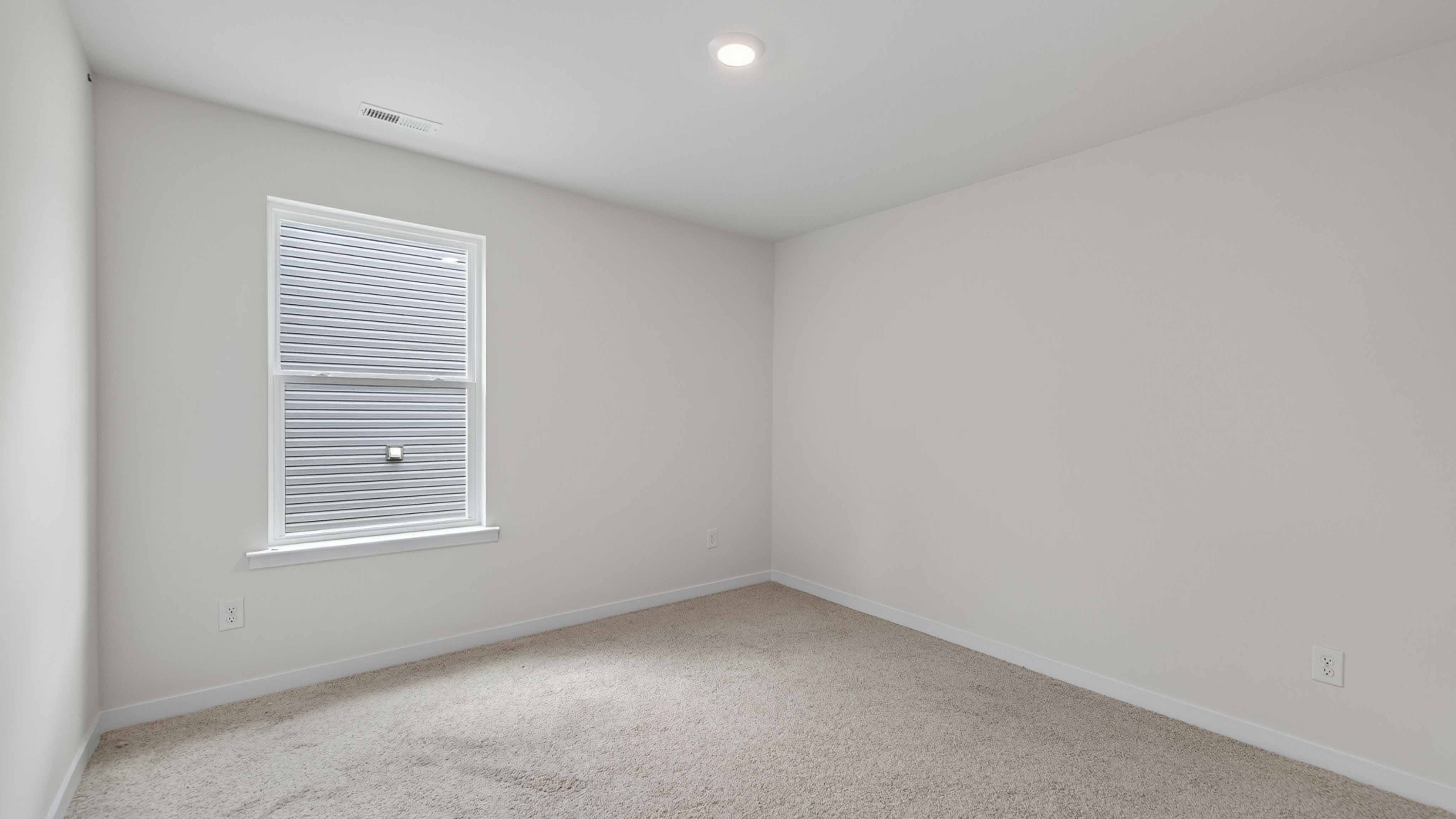Carpeted bedroom with large window