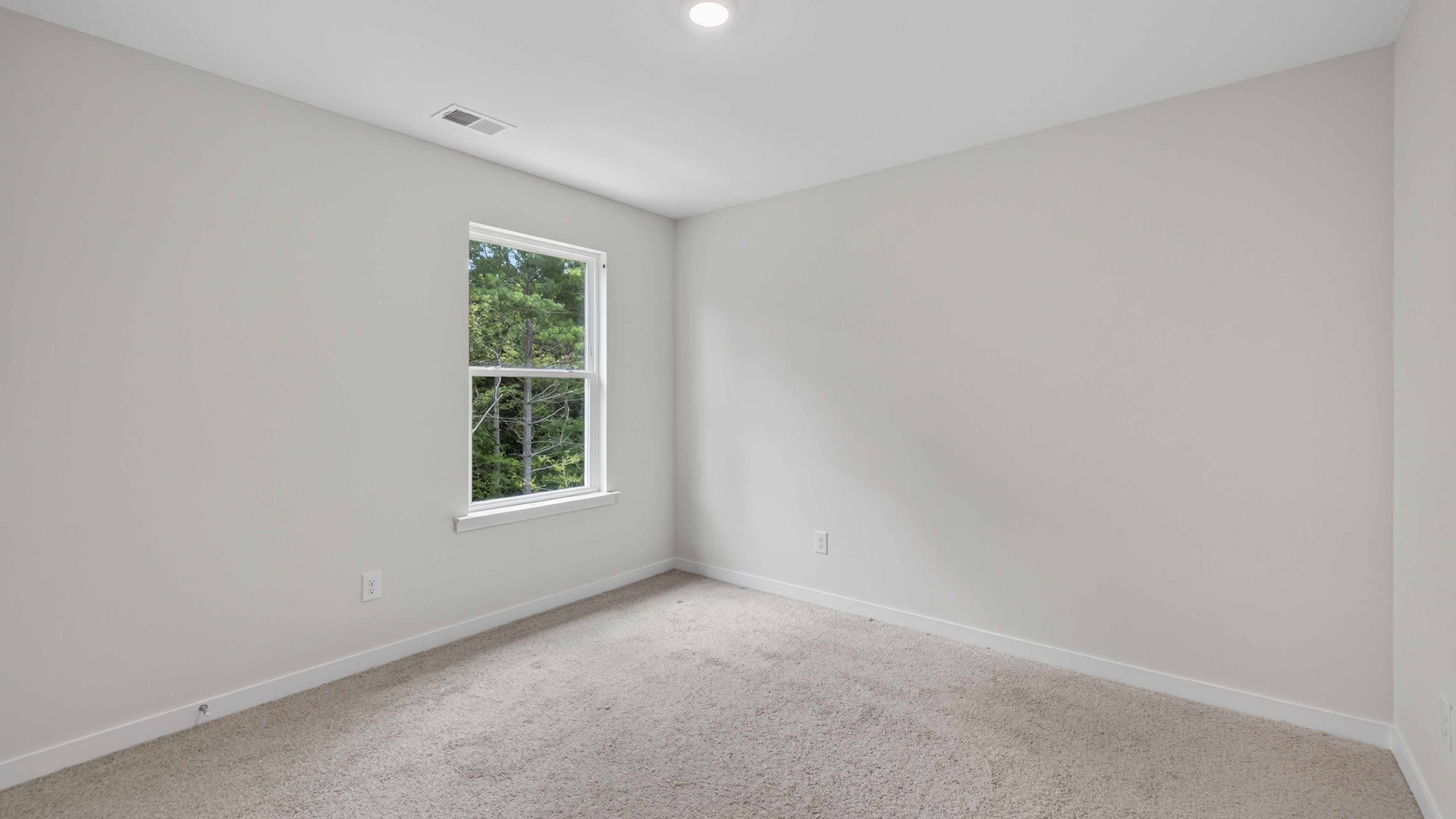 Carpeted bedroom with large window