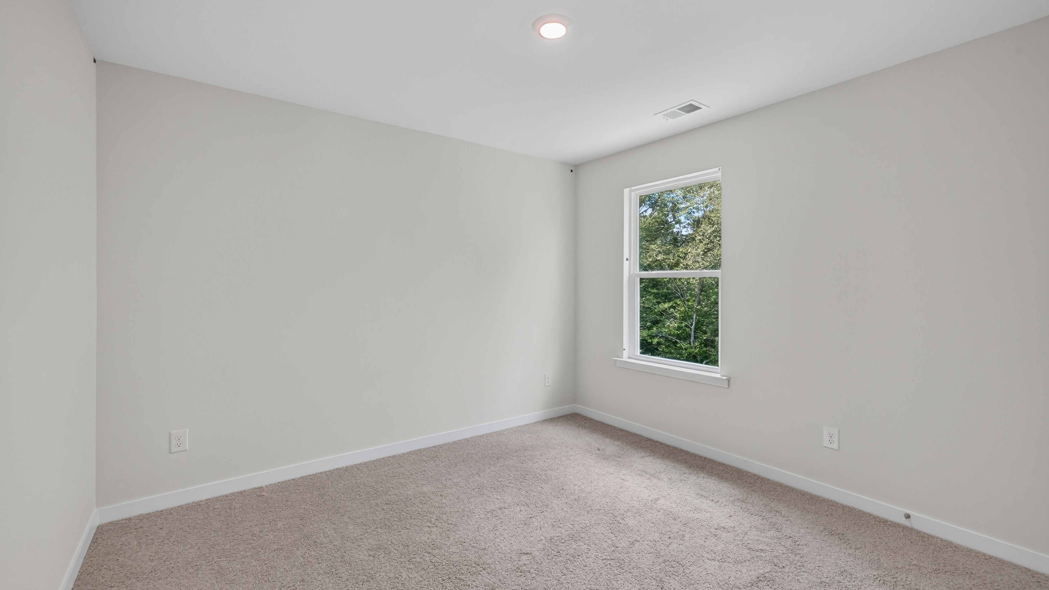 Carpeted bedroom with large window
