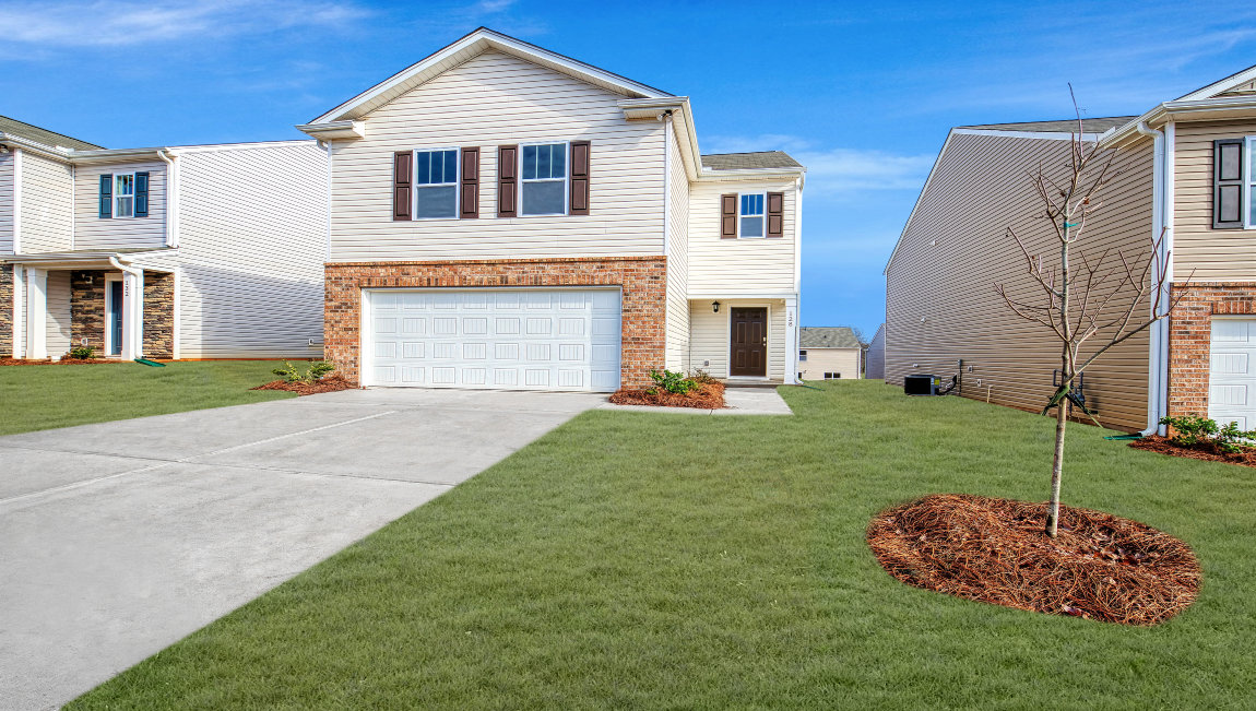 Elston front exterior rendering with siding and two car garage