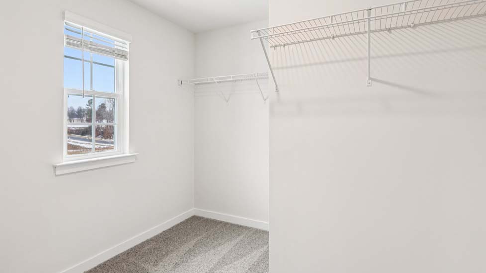 Primary carpeted walk in closet