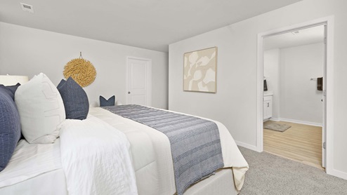 Primary bedroom with carpet and large windows