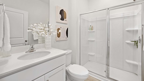 Bathroom with standing glass door shower