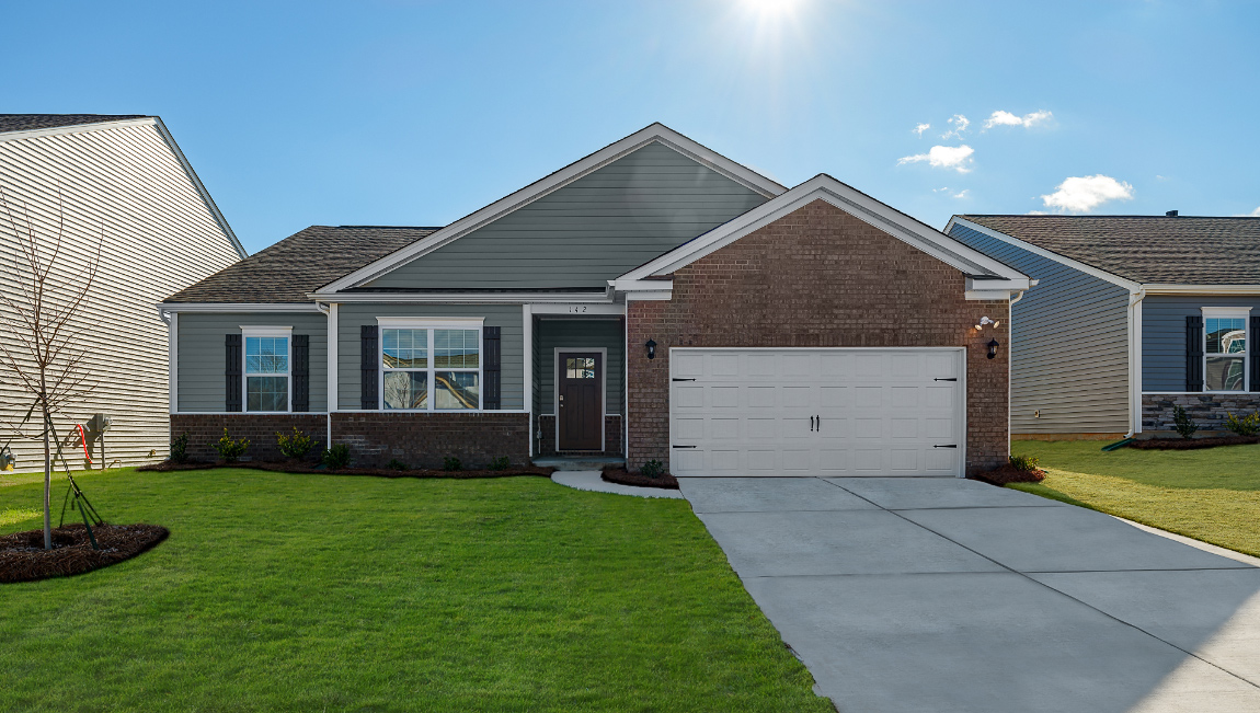 Booth front exterior rendering with siding and garage