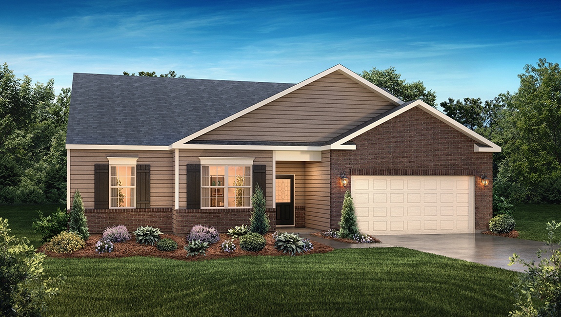 Booth front exterior rendering with siding and garage