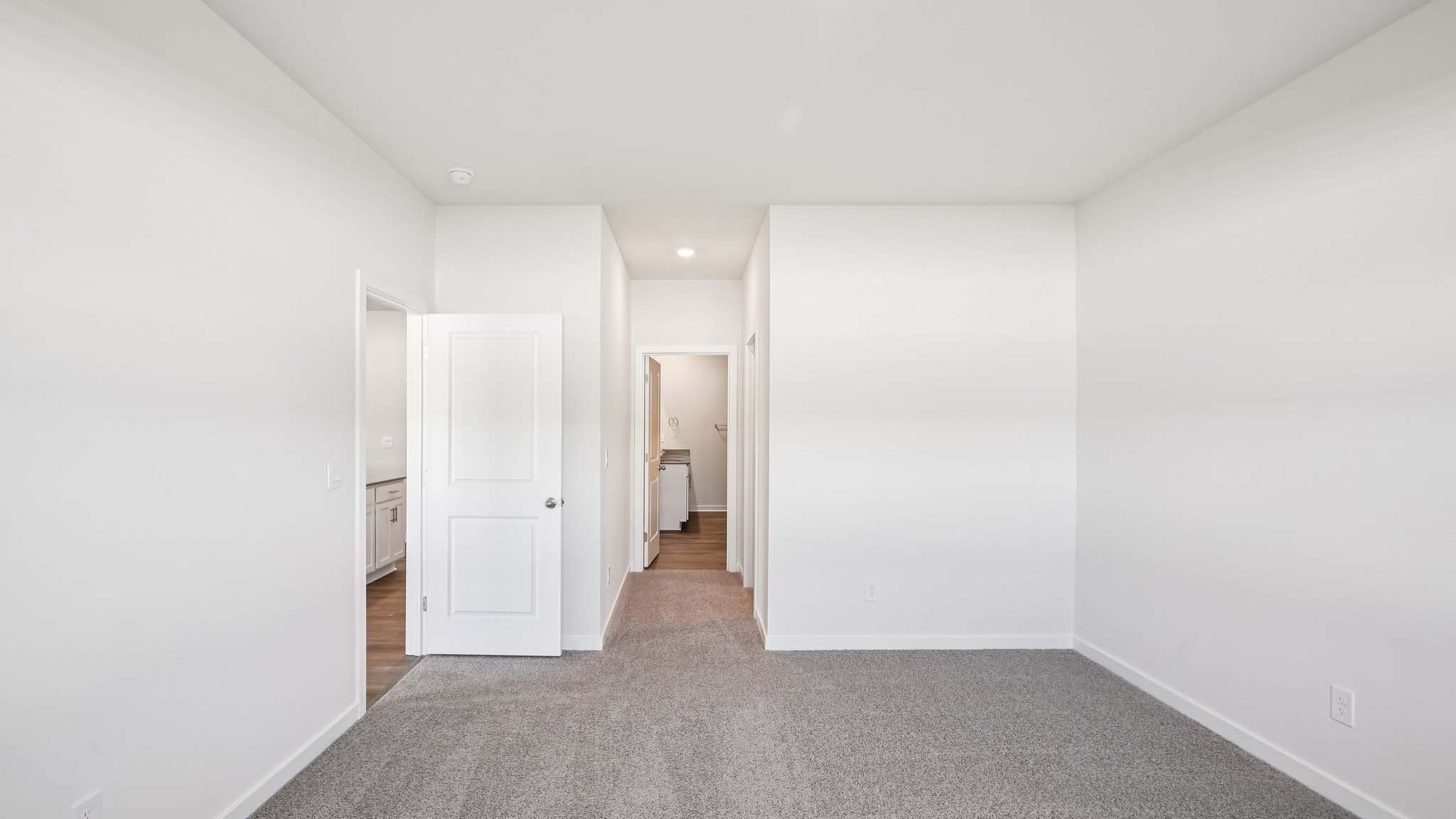 Carpeted primary large bedroom with windows