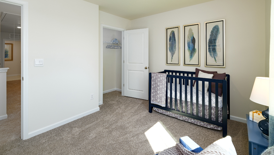 Carpeted bedroom with large windows