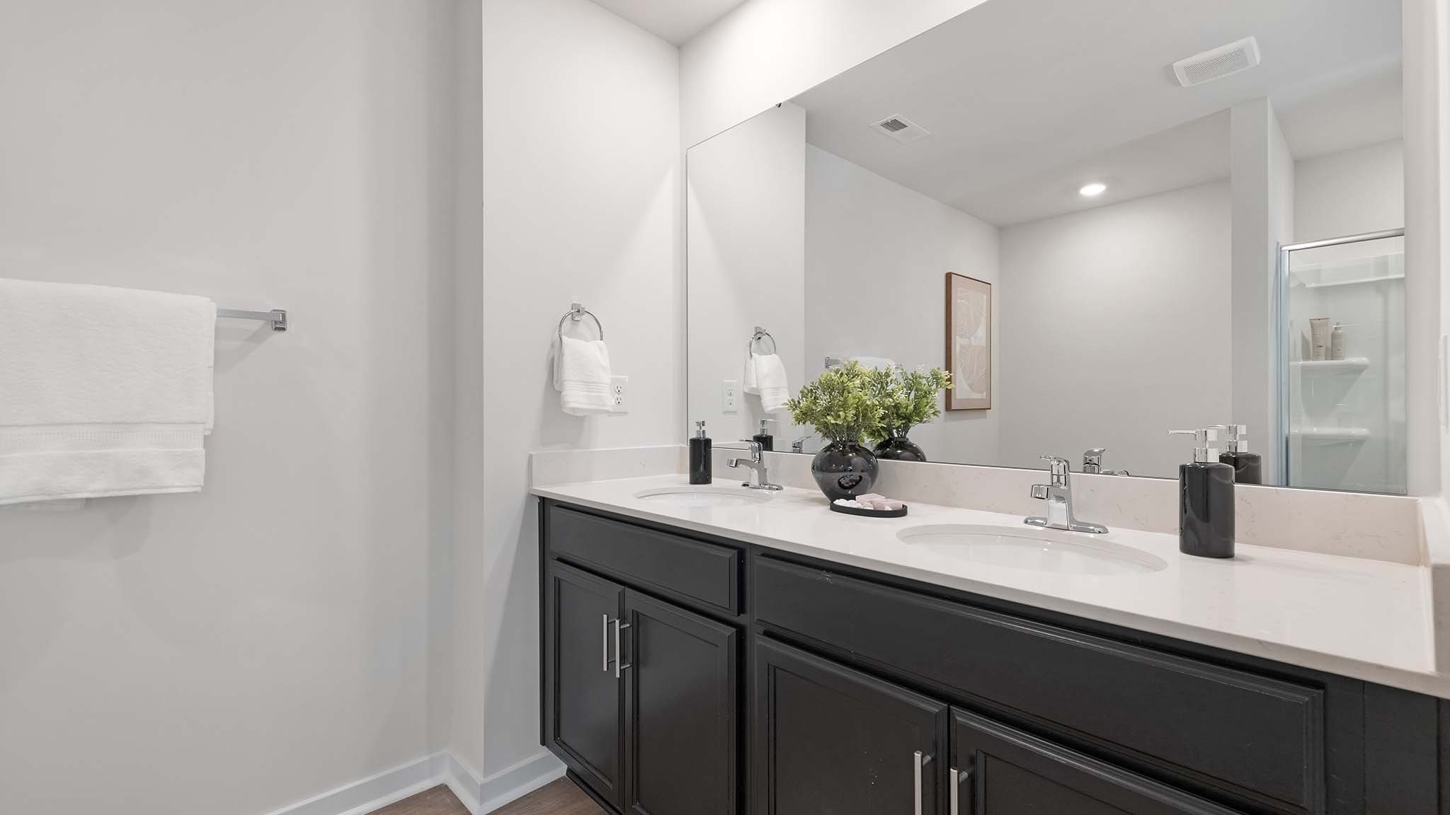 Primary bathroom with standing glass shower