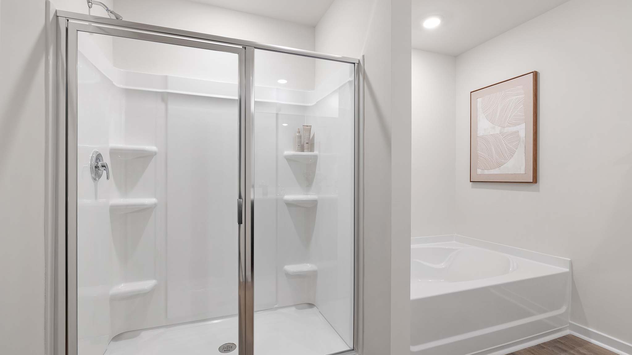 Primary bathroom with standing glass shower