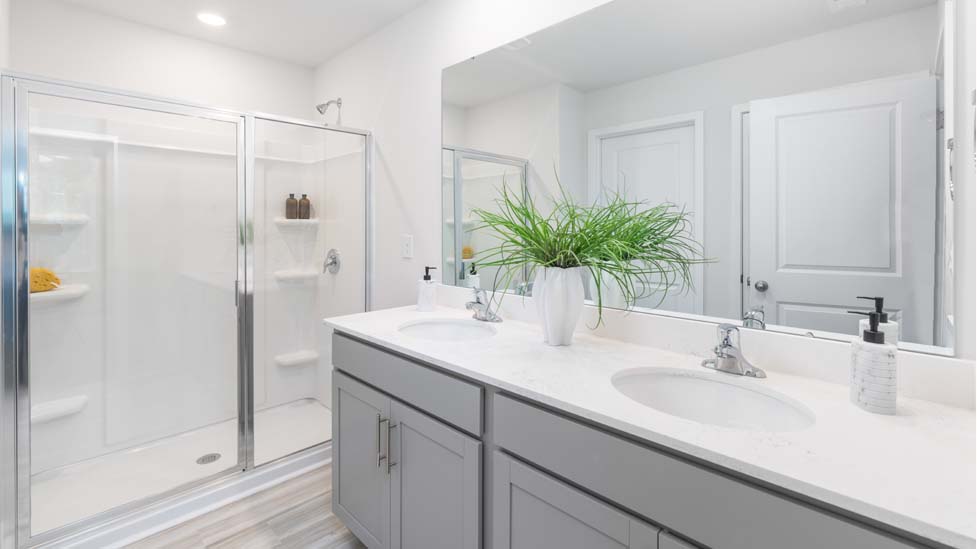 Primary bathroom with standing glass shower