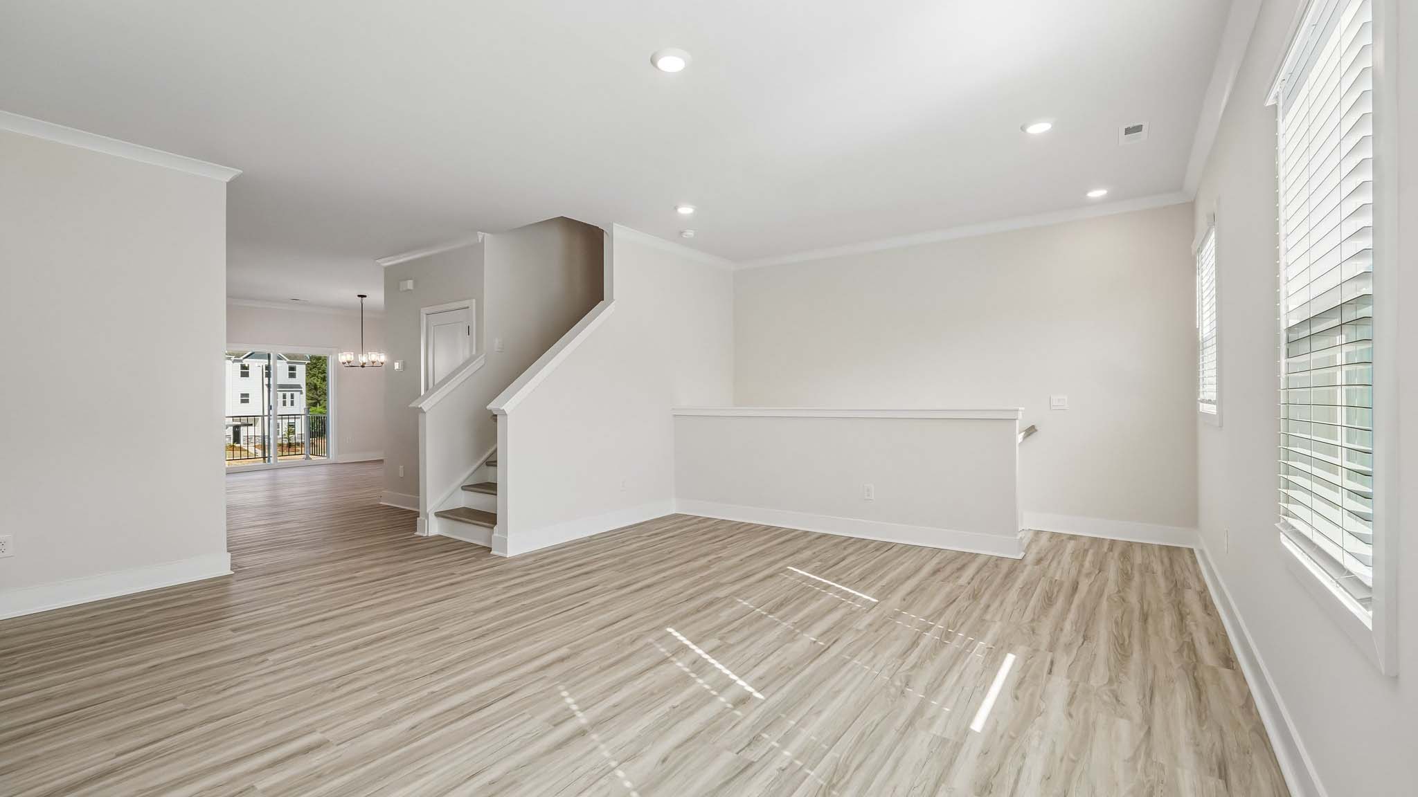 Living room area with windows