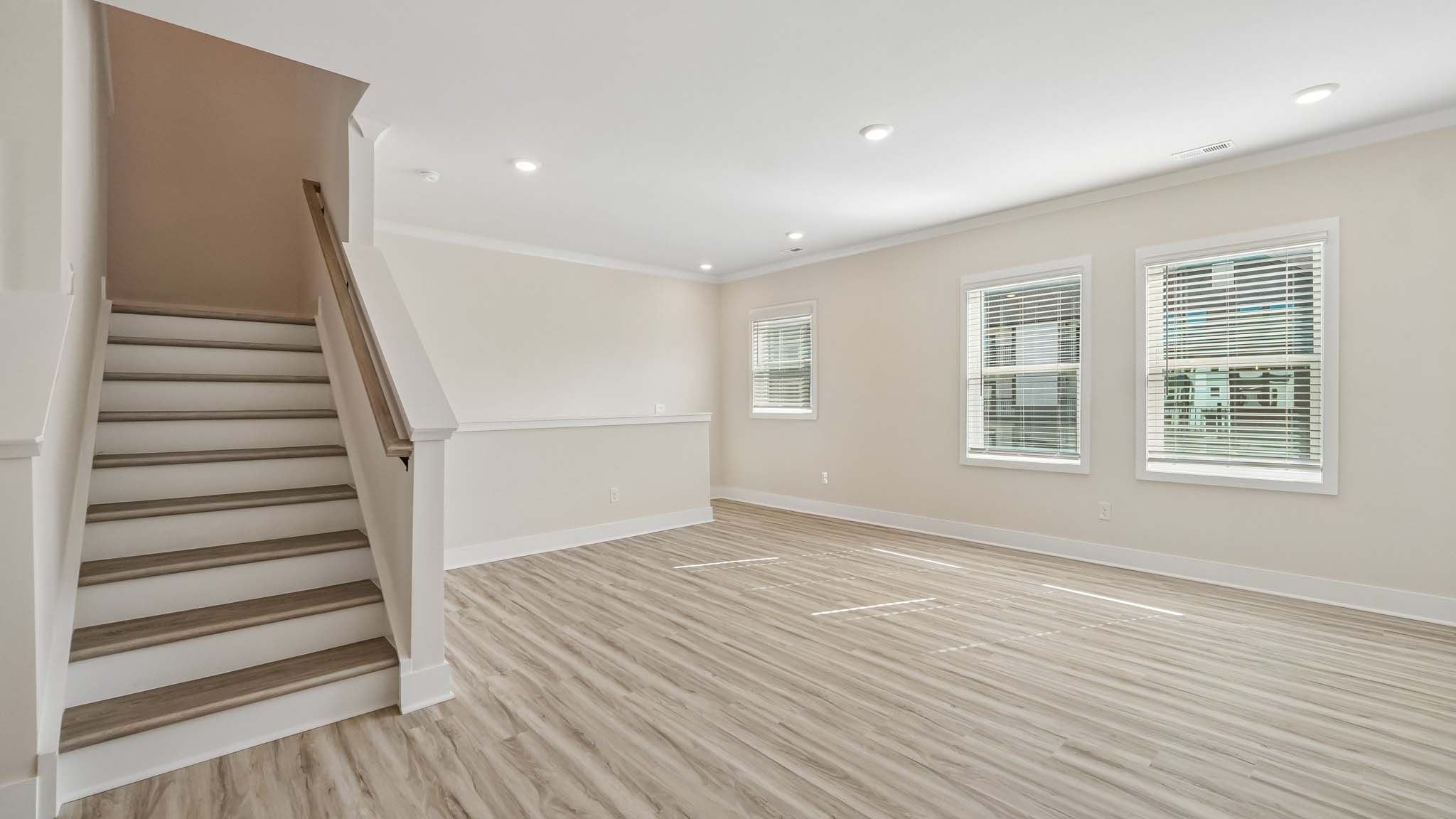 Living room area with windows