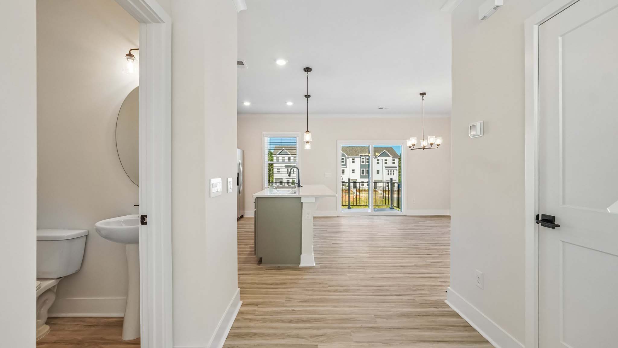Living room area with windows